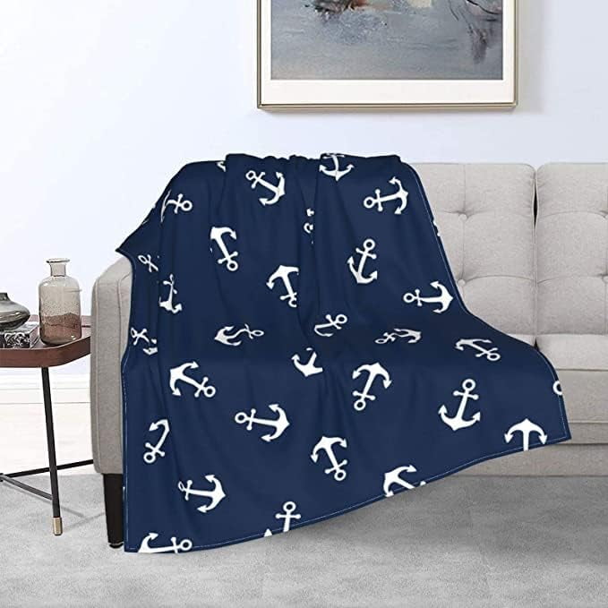 JXNUO Nautical Throw Blanket Navy Blue Anchor Blanket for Women Kids