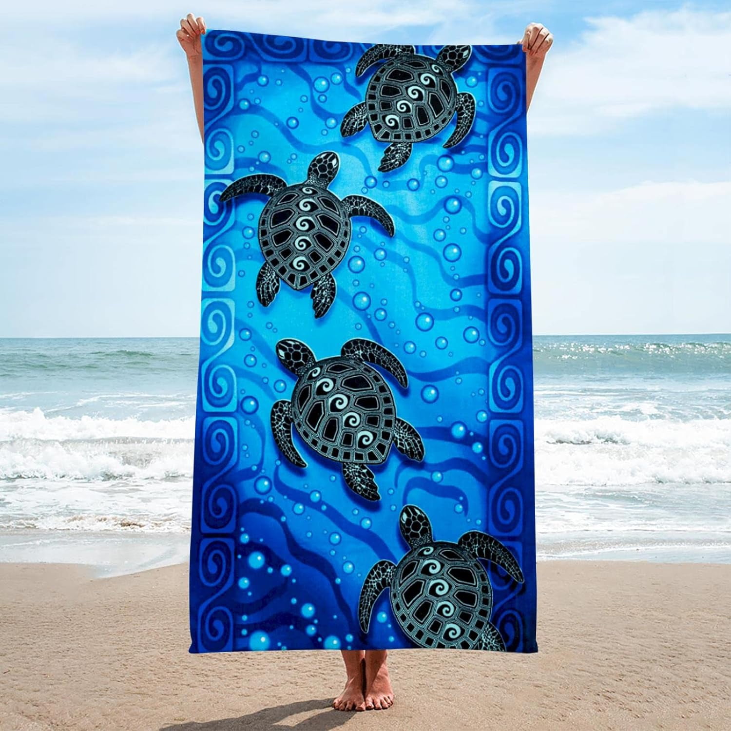 Sea Animal Beach Towel - Dolphin Shark Turtle Print, Oversized Microfiber Quick Dry Towel 52x32 Inches For Adults & Kids - View #6
