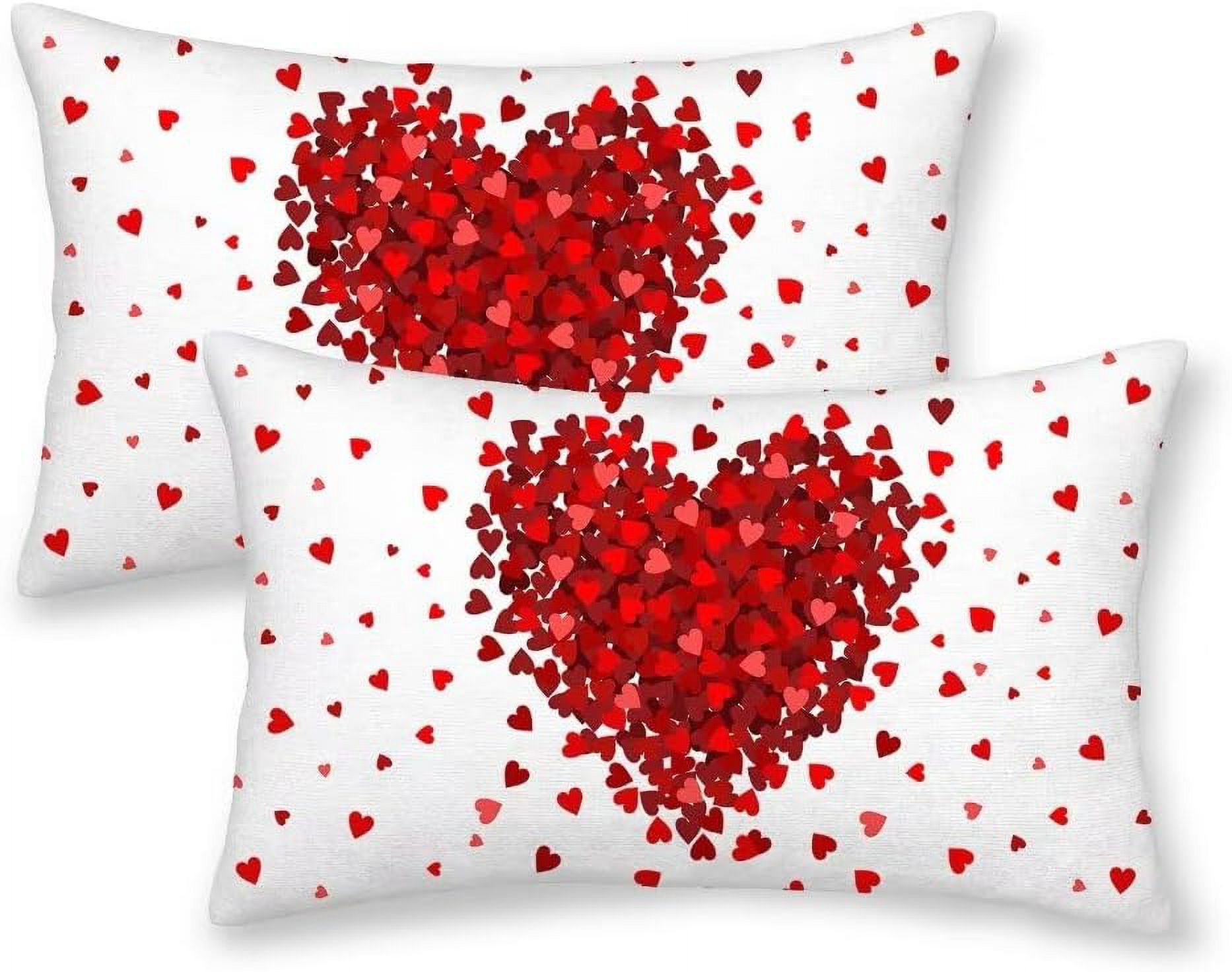 ONWAY Valentine Pillow Covers Set Of 2 - 18x18 Inch Red Heart Throw Pillowcases, Romantic Home Decor For Sofa, Couch, Bed