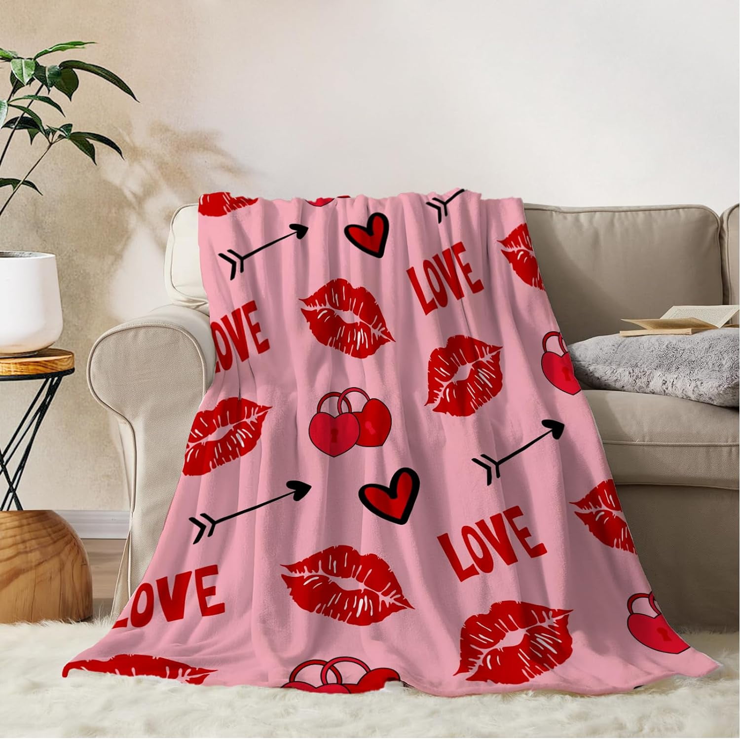 JXNUO Valentines Day Baby JXNUO Blanket Small Pink Plaid Love Heart