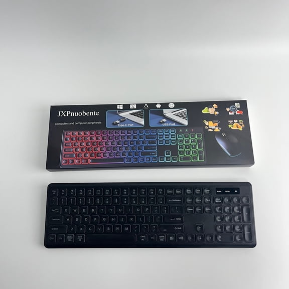 JXPnuobente Computers and computer peripherals, wireless keyboard RGB backlight, rechargeable and illuminated letters, full-size