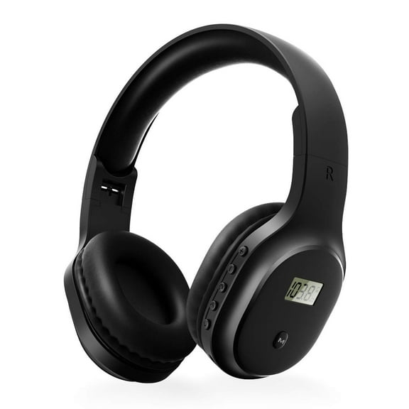 JXR Bluetooth FM Radio Headphones with Memory Button & AUX Support, Black