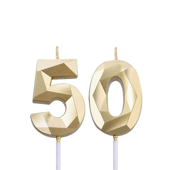 JXW 2 inch Black 50 Birthday Candles, 3D Diamond Number 50 Cake Topper for Men Women Birthday Party Decorations Theme Party