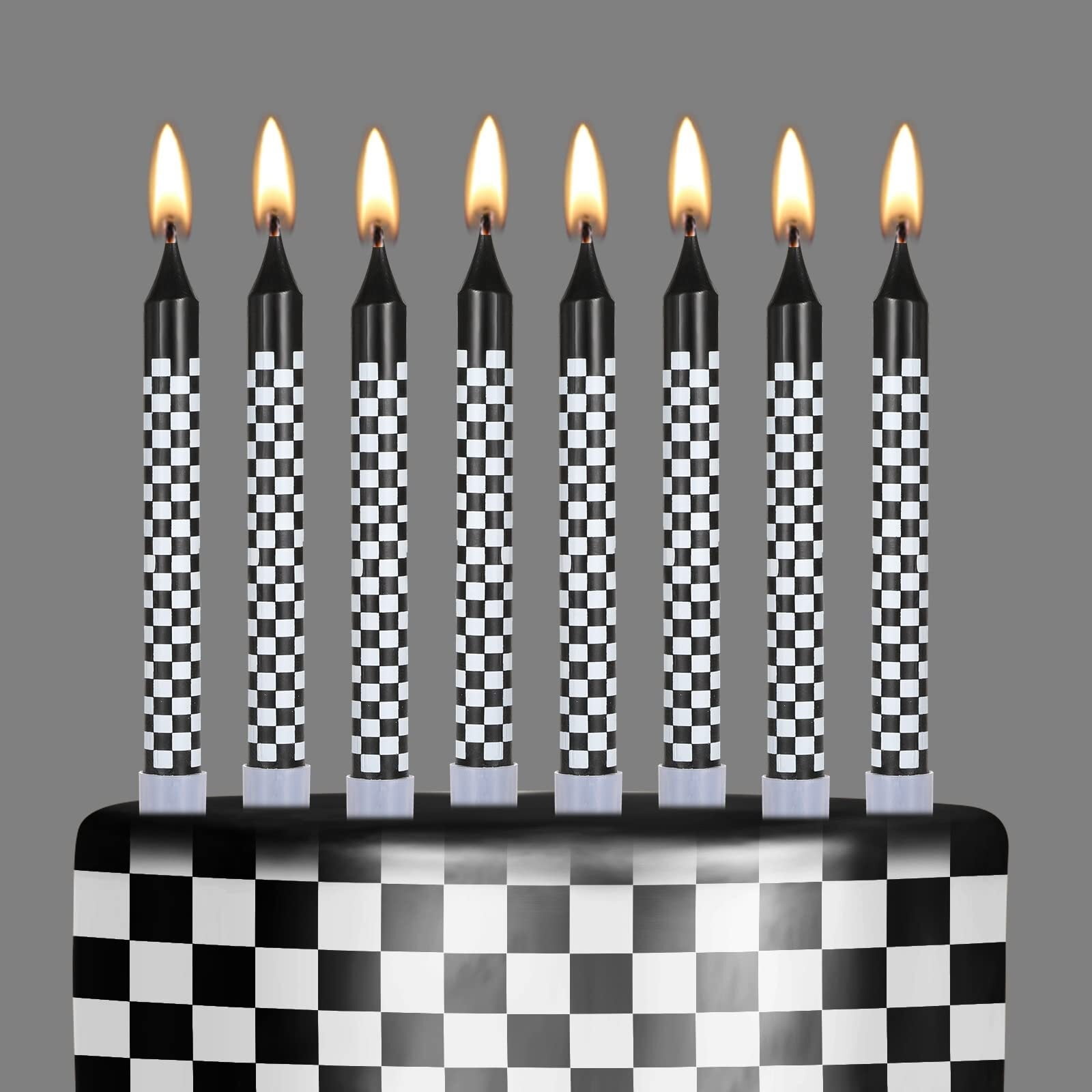 JXW Birthday Candles Black and White Checkered Flag Cupcake Topper for Racing Cars Party Decoration Baby Shower for Boys Children
