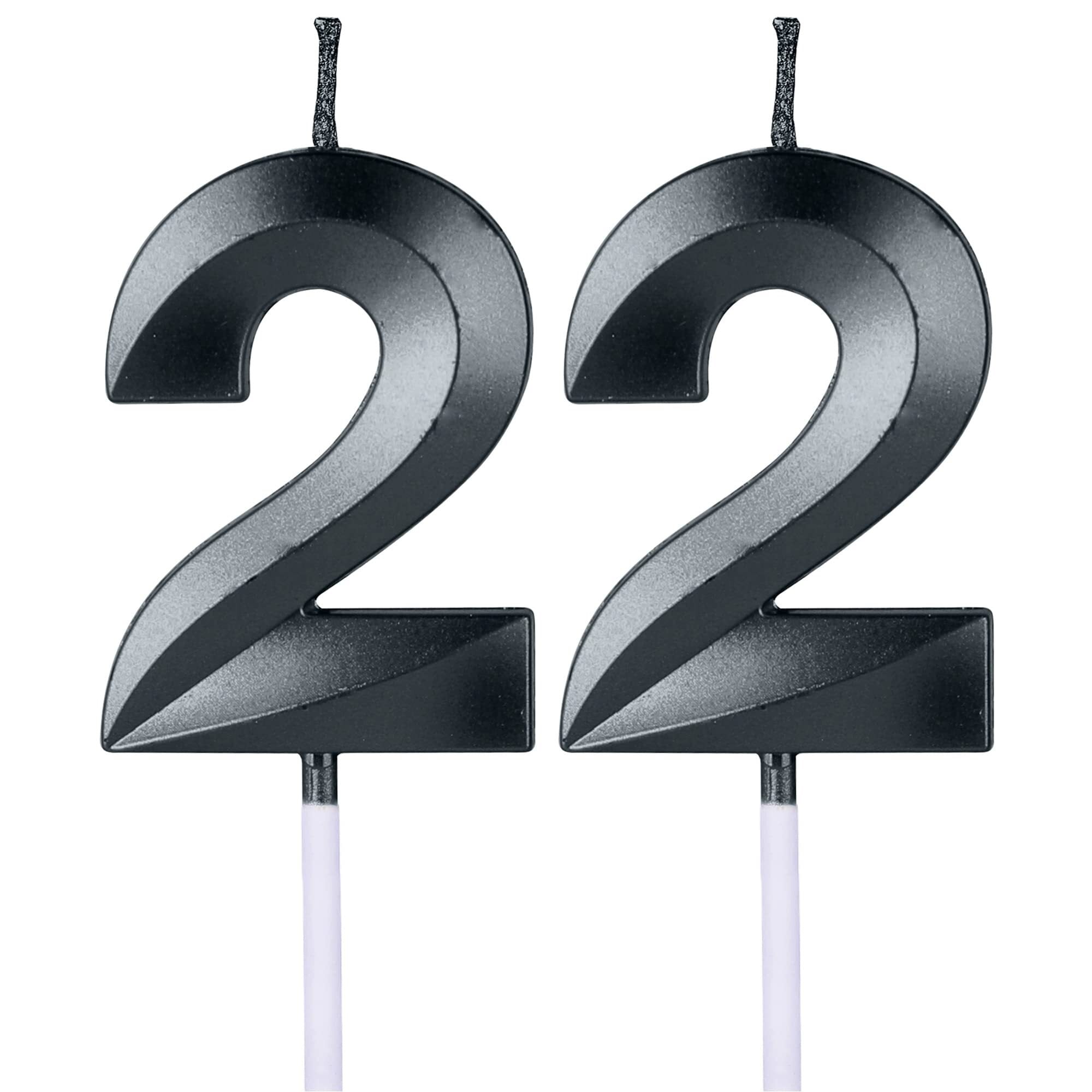 JXW Gold 22nd Birthday Candles for Cakes, Number 22 Candle Cake Topper ...
