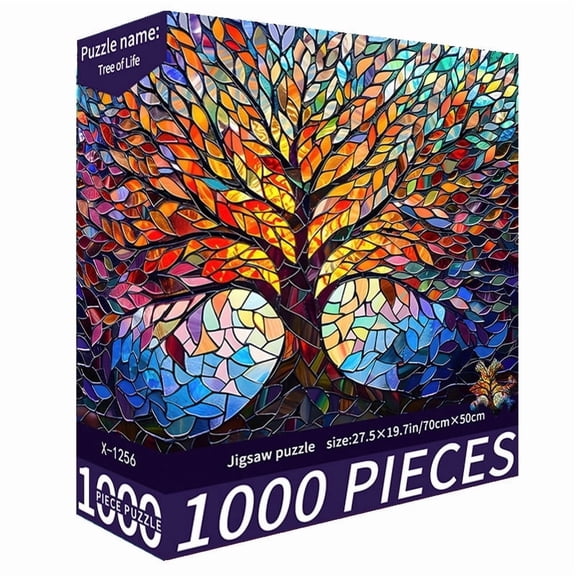 Jigsaw Puzzles for Adults 1000 Pieces - Stained Glass Tree of Life, Challenging Impossible Mosaic Puzzle, Colorful Art Home Decor, Great Gift for Puzzle Enthusiasts