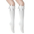 thumbnail image 1 of JXW Women's Girl Cotton Knee High Socks with Lace Ruffle Trim, Calf Socks Bow Style, 1 of 5