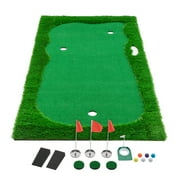 JXXRZ 10x5 FT Golf Putting Green, Golf Training Mat with High-quality Turf, 3 Holes, 3 Flags and Cups for Indoor Outdoor