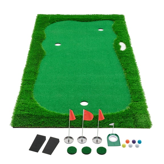 JXXRZ 10x5 FT Golf Putting Green, Golf Training Mat with High-quality Turf, 3 Holes, 3 Flags and Cups for Indoor Outdoor