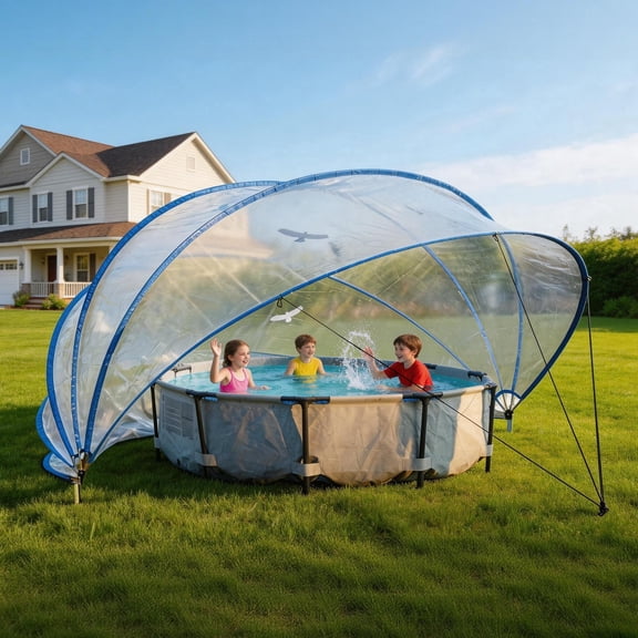 JXXRZ 16FT Pool Dome Cover Retractable Above Ground Enclosure PVC Solar Heated Shelter