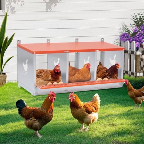 JXXRZ 3-Compartment Metal Chicken Nesting Box - Galvanized Steel Wall-Mounted Rust-Resistant Egg-Laying Hen Coop,Orange