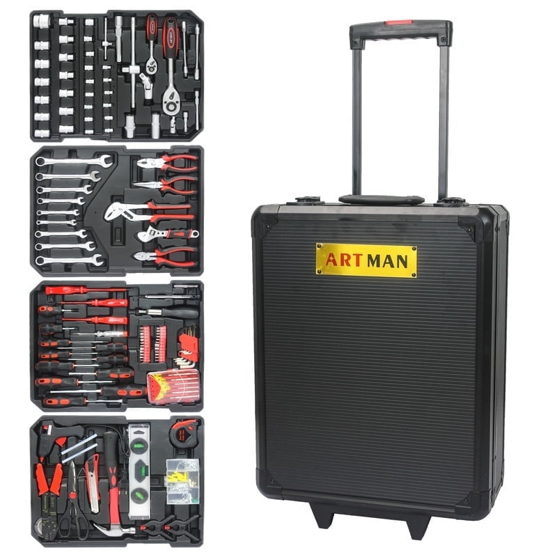 JXXRZ 899-Piece Home Repair Tool Set with 4-Drawer Rolling Toolbox Case for Maintenance, Garden, Homeowner, Handyman -Black