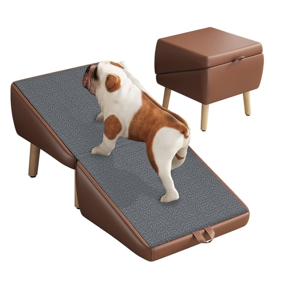 JXXRZ Foldable Dog Stairs Ramp for Small Dogs & Cats, Wooden Pet Steps for Couch & Bed, Brown