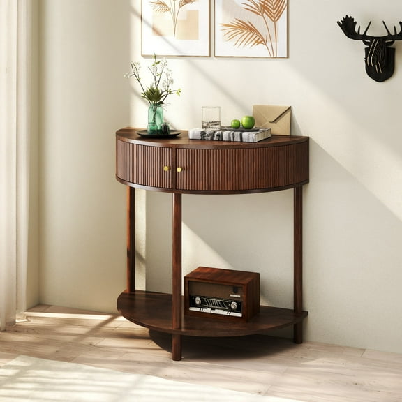 JXXRZ 31.5" Console Table with 2 Drawers, Wave Design Sofa Table for Entryway, Hallway, Living Room, Bedroom, Office, Brown