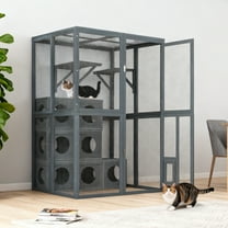 JXXRZ Large Outdoor Cat Enclosure Wooden Cat Cage for Multiple Cats with Waterproof Roof, Jumping Platforms, Cat Swing