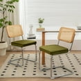 thumbnail image 1 of JXXRZ Rattan Dining Chairs Set of 2, Mid Century Modern Kitchen Side Chairs for Dining Living Room, Velvet Upholstered Dining Chairs, Green, 1 of 10