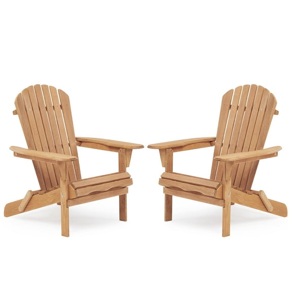 JXXRZ Wooden Folding Adirondack Chairs – Solid Cedar Outdoor Patio Garden Lounge,Natural (Set of 2)
