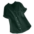 thumbnail image 1 of JXYMS Womens Shirts Short Sleeve Shirt Women Cotton Linen Casual Short Sleeve Shirt Blouse Button Down Tops Green 16-18, 1 of 4
