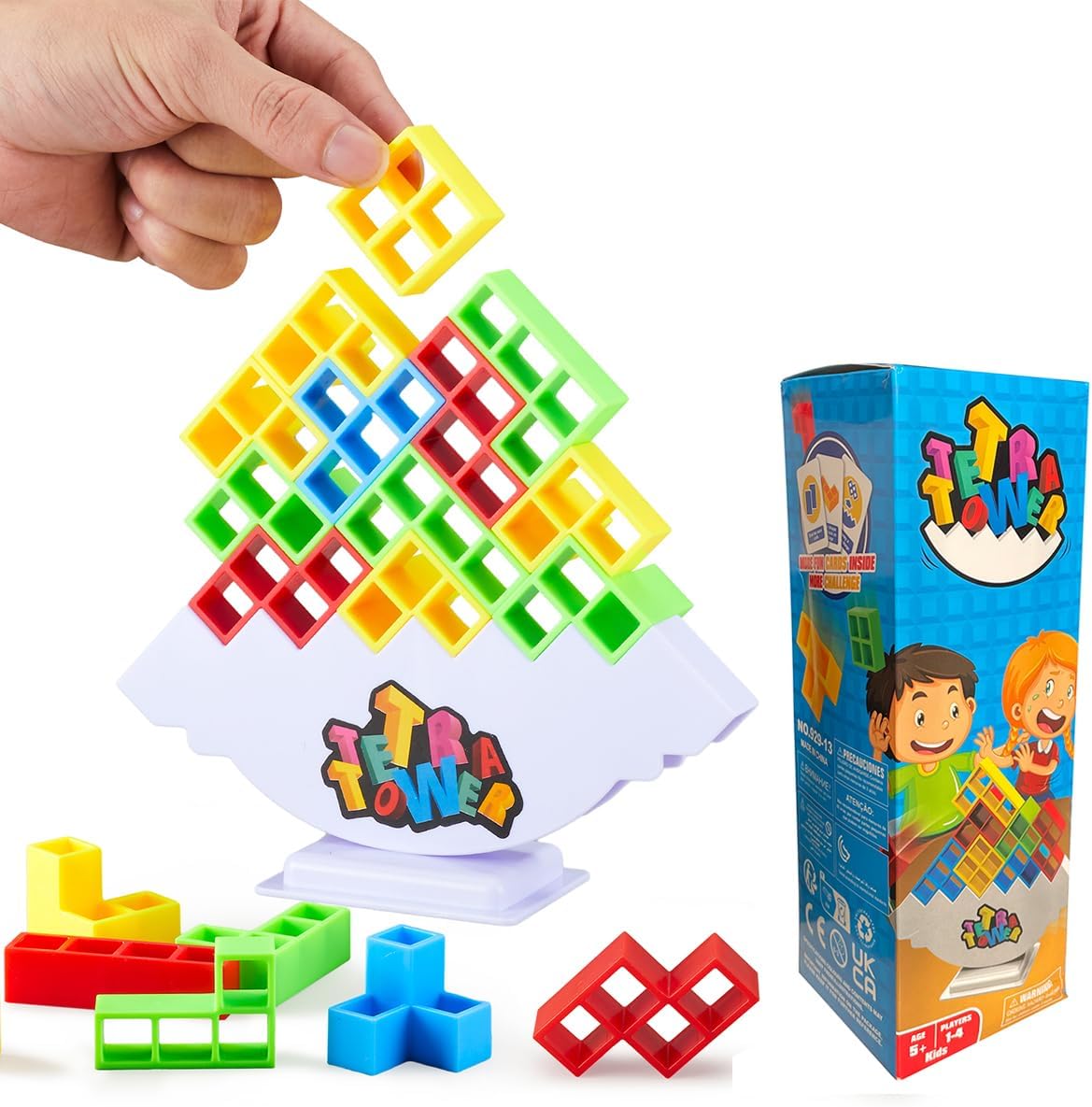 JXYUEWL 64PCS Tetra Tower, Fun Balance Stacking Building Blocks Board