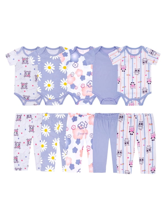 Baby Layette Set Baby Boys' 10-Piece Bodysuits & Pants Set for Toddler Girl Boy Unisex Gift Sets with Cute Patterns Suitable for Newborn Baby Girl Clothes, 9-12 Months