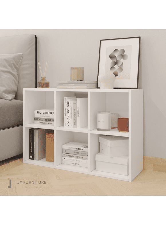 JY Furniture 6-Cube Store Organizer, Shelf Store Bookcase, Bookshelf Display Cube Compartments, Wood Store Organizer for Living Room, Bedroom, White