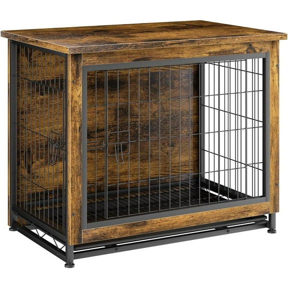 JY QAQA Dog Crate Furniture, Wooden Dog Crate Table, Double-Doors Dog Furniture, Indoor Dog Kennel, Dog House, Dog Cage/Brown/S