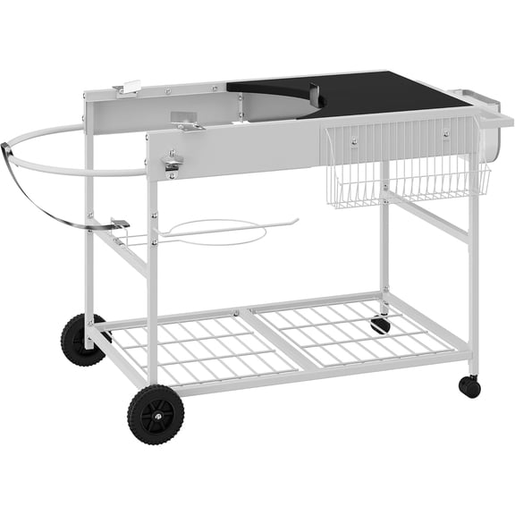 JY QAQA Grill Table for Weber 22" & 18" Original Kettle, Stand Cart for Jumbo Joe, Master-Touch, Performer Charcoal Grills with Sliding Lid Rack, Spacious Surface, Lockable Wheels for Outside