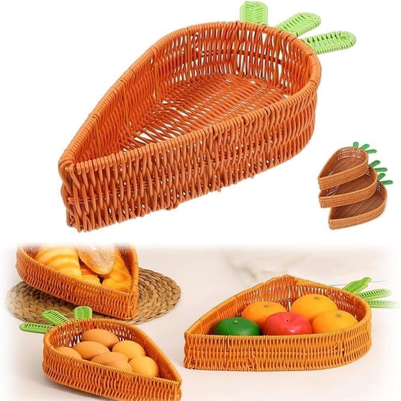JY & YS Easter Carrot Shaped Rattan Storage Baskets, Handwoven Wicker Storage Basket Vegetable Bread Basket (S), EC-01