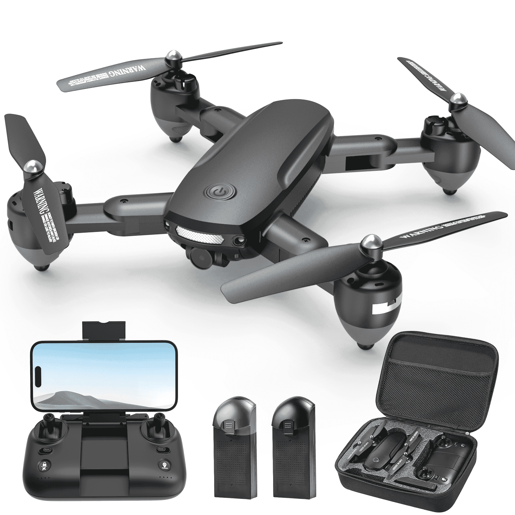 Wefone JY01 GPS Foldable Drone with 4K Camera for Adults, Optical Flow Sensor, 2 Batteries, Black