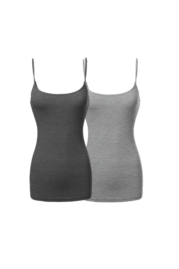 2 Pack Women's & Juniors Basic Solid Adjustable Spaghetti Strap Long Camisole Layer Tank Top Size S – 3XL