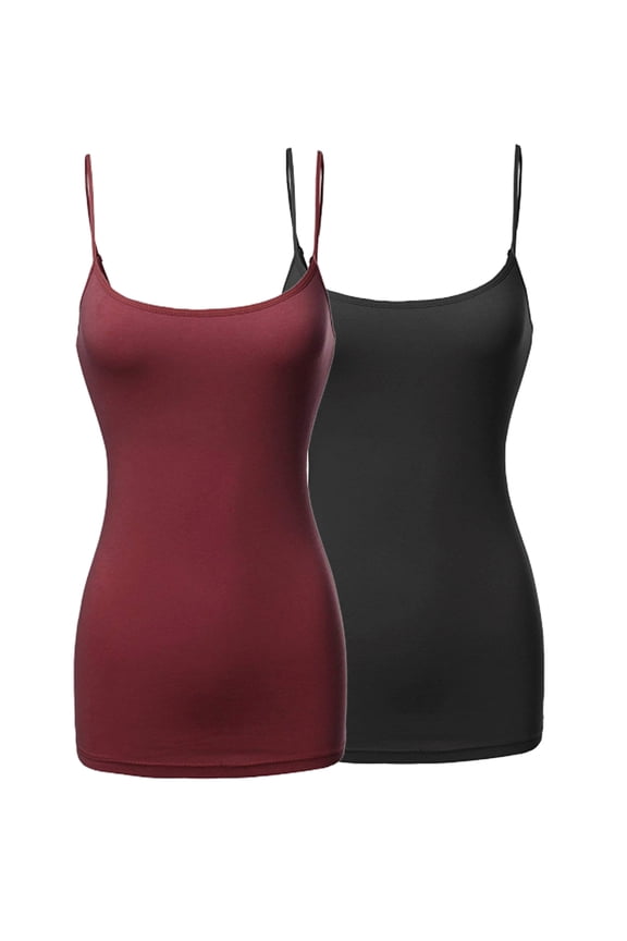 2 Pack Women's & Juniors Basic Solid Adjustable Spaghetti Strap Long Camisole Layer Tank Top Size S – 3XL