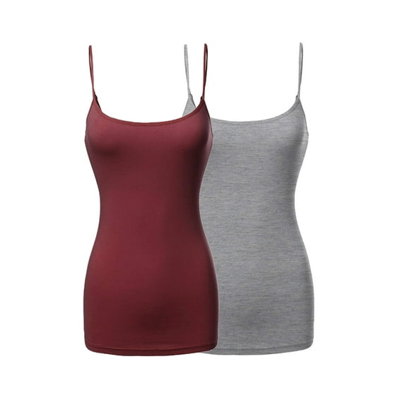 JYB CO 2 Pack Women's & Juniors Basic Solid Adjustable Spaghetti Strap Long Camisole Layer Tank Top Size S – 3XL