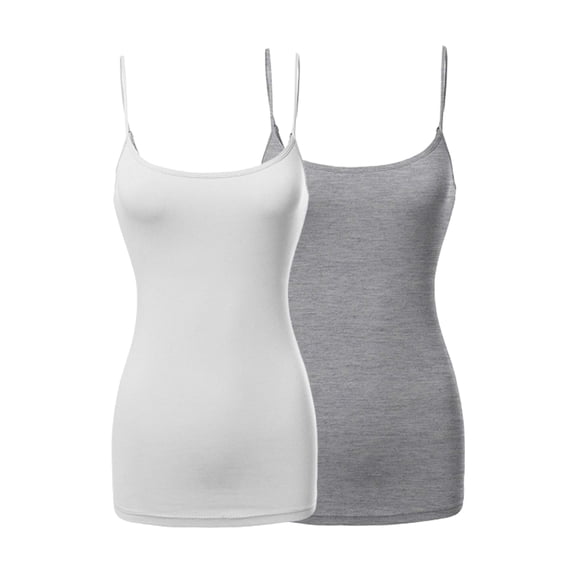 JYB CO 2 Pack Women's & Juniors Basic Solid Adjustable Spaghetti Strap Long Camisole Layer Tank Top Size S – 3XL