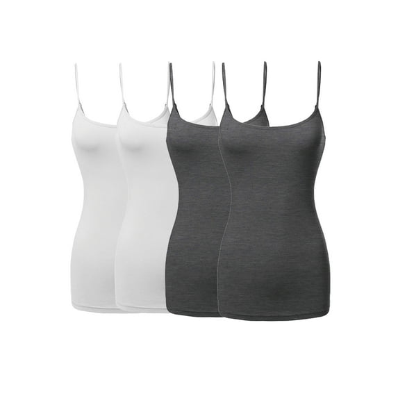 JYB CO 4 Pack Women's & Juniors Basic Solid Adjustable Spaghetti Strap Long Camisole Layer Tank Top Size S – 3XL