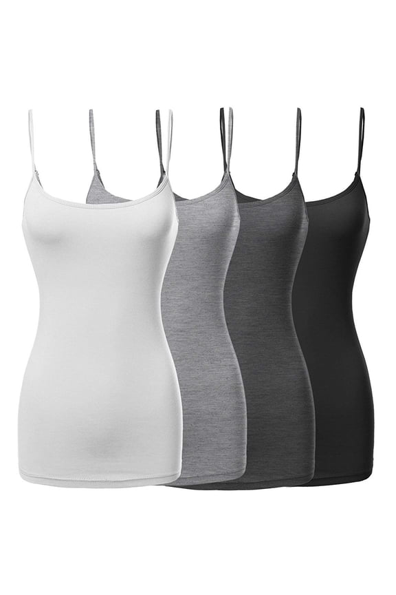 4 Pack Women's & Juniors Basic Solid Adjustable Spaghetti Strap Long Camisole Layer Tank Top Size S – 3XL