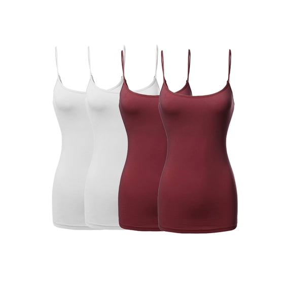JYB CO 4 Pack Women's & Juniors Basic Solid Adjustable Spaghetti Strap Long Camisole Layer Tank Top Size S – 3XL