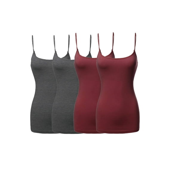JYB CO 4 Pack Women's & Juniors Basic Solid Adjustable Spaghetti Strap Long Camisole Layer Tank Top Size S – 3XL