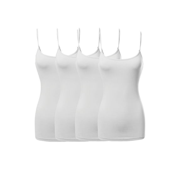 JYB CO 4 Pack Women's & Juniors Basic Solid Adjustable Spaghetti Strap Long Camisole Layer Tank Top Size S – 3XL
