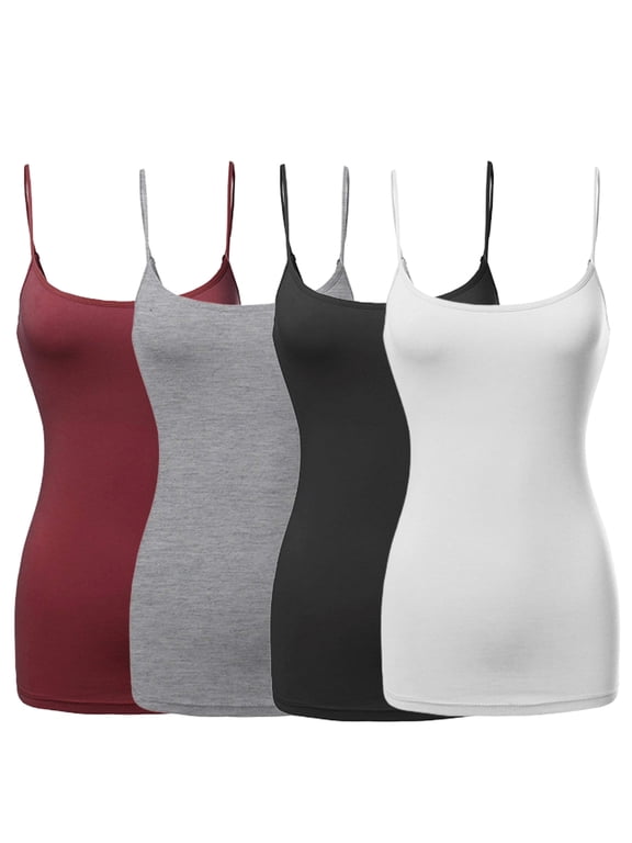 4 Pack Women's & Juniors Basic Solid Adjustable Spaghetti Strap Long Camisole Layer Tank Top Size S – 3XL