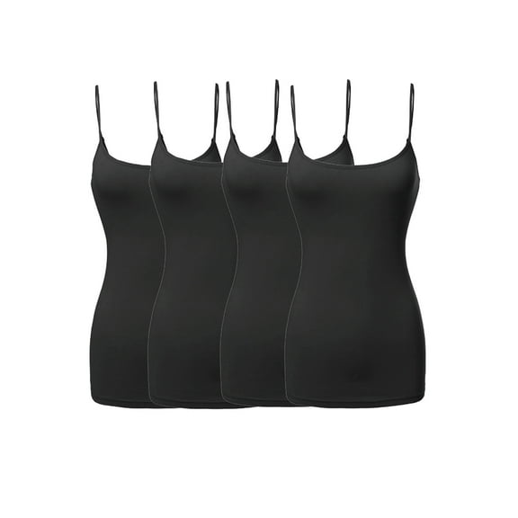 JYB CO 4 Pack Women's & Juniors Basic Solid Adjustable Spaghetti Strap Long Camisole Layer Tank Top Size S – 3XL