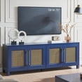 thumbnail image 1 of JYED Mid Century Modern TV Stand for TVs up to 75", 69.5" W Blue Entertainment Center with 4 Gold Metal Mesh Doors - Wood Grain MDF TV Console, Media Storage, 1 of 8
