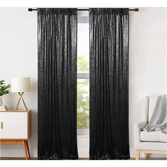JYFLZQ Sequin Backdrop Curtain, 4ft x 8ft, 2 Panels, Black, Sparkling Photo Booth Backdrop