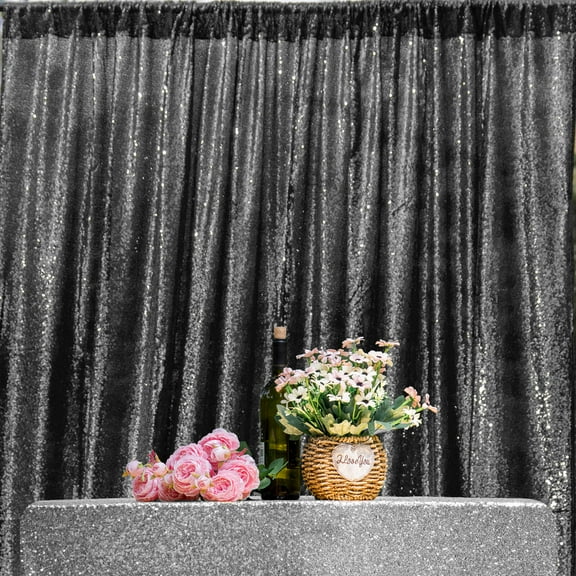 JYFLZQ Black Sequin Backdrop Curtain 8ft x 8ft Glitter Photo Booth Backdrops for Party