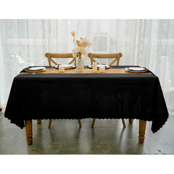 JYFLZQ Black Tablecloth 60''x 120'' Rectangle Polyester Table Cloth for 6 Foot Tables Washable Stain Resistant Wrinkle Free Table Cover for Kitchen