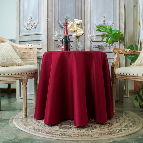 JYFLZQ Burgundy Tablecloth 70 inch Round Polyester Table Cloth for 4 Foot Tables Washable Stain Resistant Wrinkle Free Table Cover for Kitchen