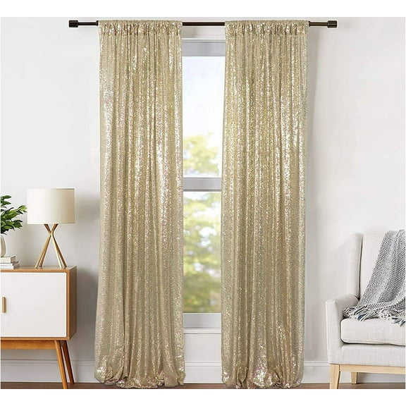 JYFLZQ Champagne Sequin Backdrop Curtain 4ft x 8ft 2 Panels Glitter Photo Booth Background for Party