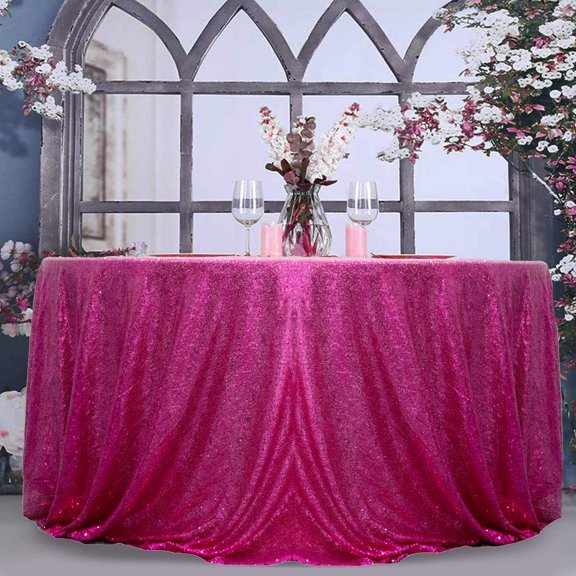 JYFLZQ Fuchsia Sequin Tablecloth 108" Round Sparkly Drape Table Cloths Table Cover Overlay for Wedding Birthday Party Baby Bridal Shower Y101