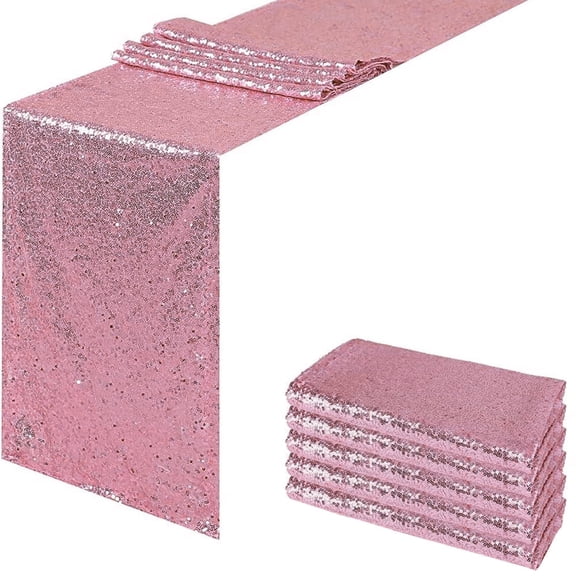 JYFLZQ Pink Sequin Table Runners 12 x 108 inch Pack of 5 Glitter Metallic Table Runners for Parties