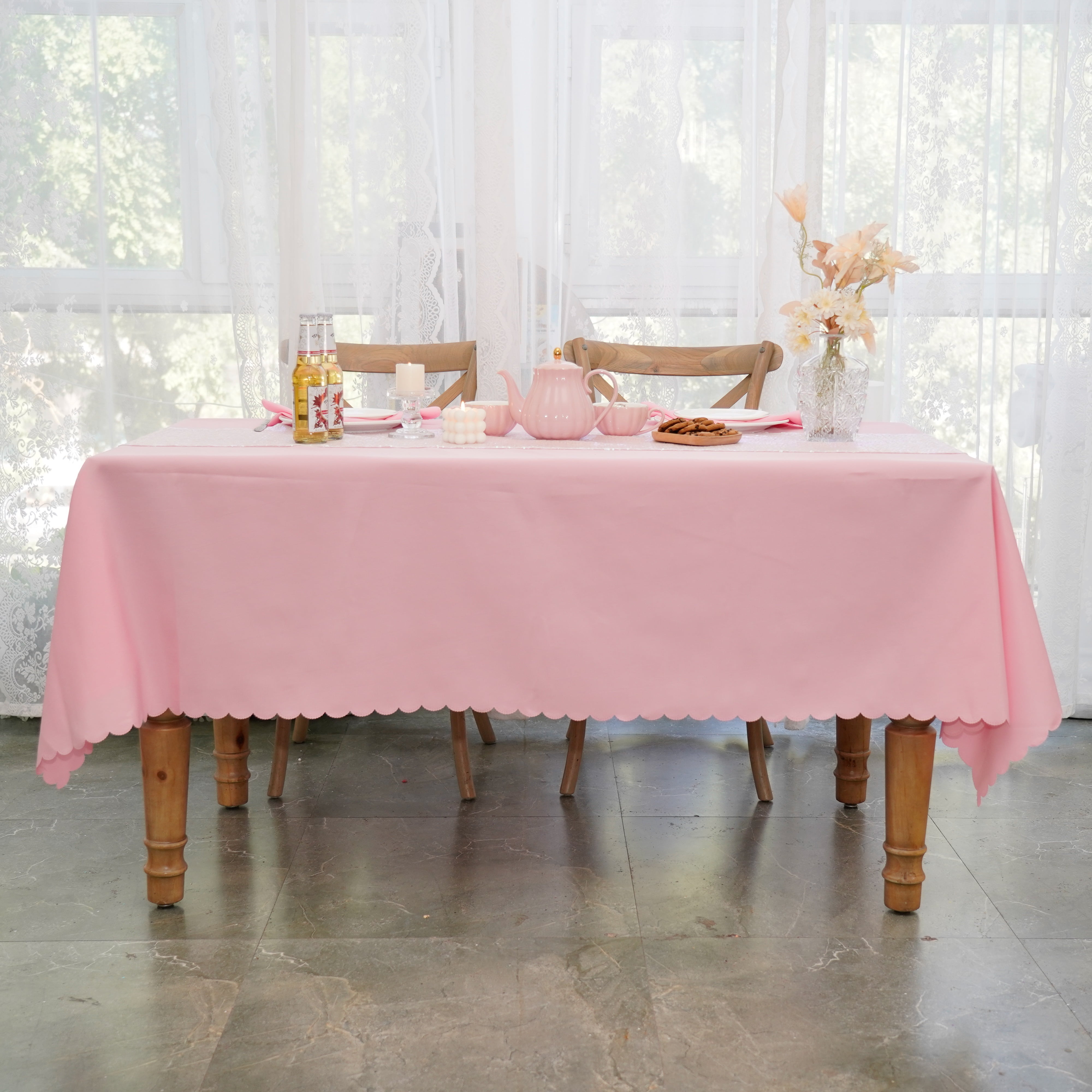 JYFLZQ Pink Tablecloth 60''x 120'' Rectangle Table Cloth for 6 Foot
