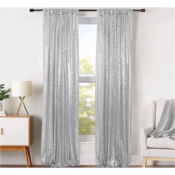 JYFLZQ 2 Sequin Backdrop Curtain, 4ft x 8ft, 2 Panels, Sparkling Silver Photo Booth Background